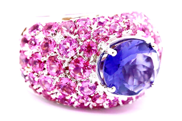 SALAVETTI 18 KT GOLD RING PINK SAPPHIRES AND IOLITE