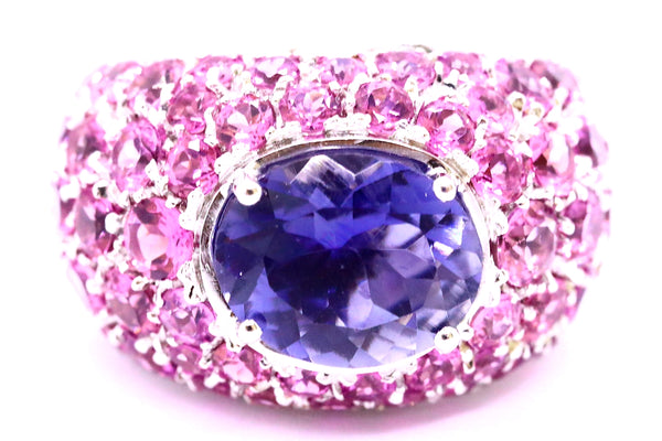 SALAVETTI 18 KT GOLD RING PINK SAPPHIRES AND IOLITE