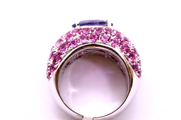 SALAVETTI 18 KT GOLD RING PINK SAPPHIRES AND IOLITE