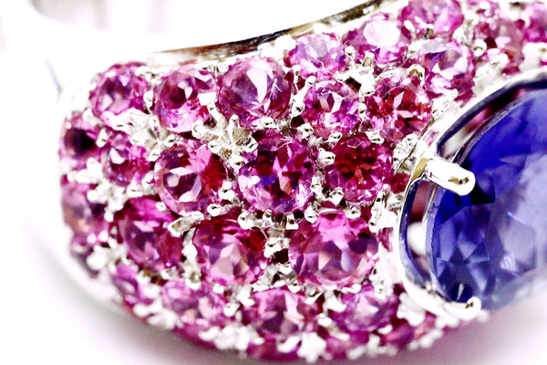 SALAVETTI 18 KT GOLD RING PINK SAPPHIRES AND IOLITE