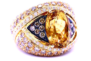 SALAVETTI 18 KT ROSE PINK GOLD DIAMONDS AND YELLOW TOPAZ RING