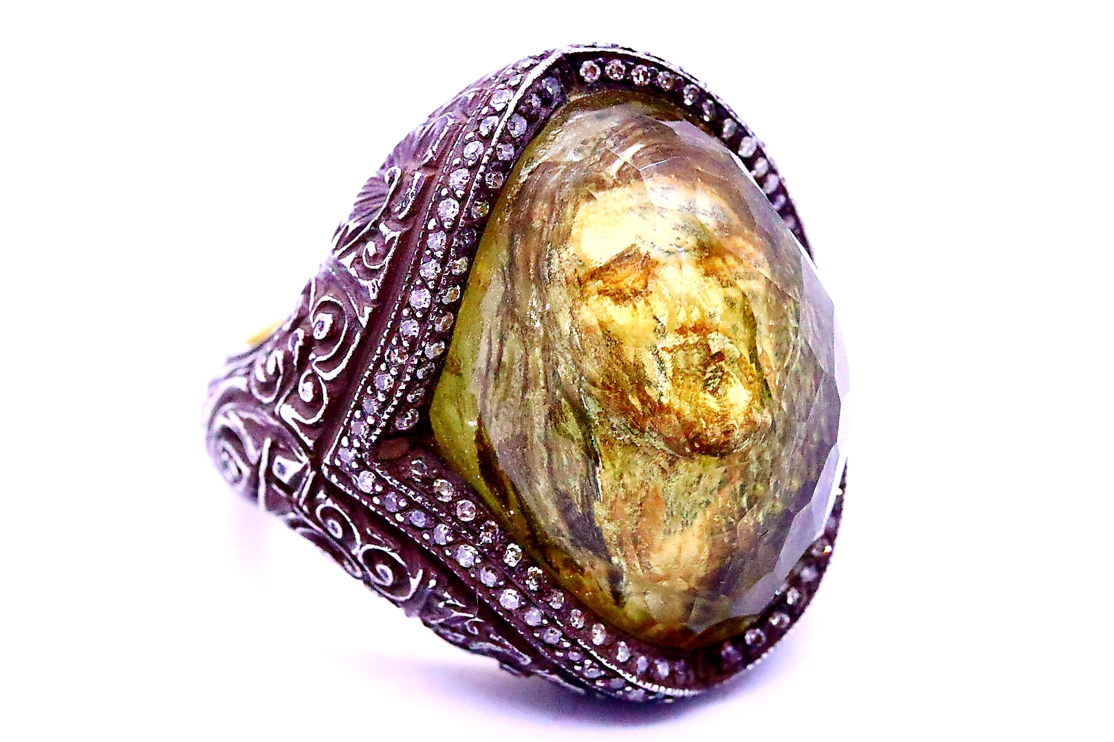 SEVAN BICAKCI DIAMONDS, 24 KT GOLD & STERLING SILVER CHRIST PORTRAIT RING