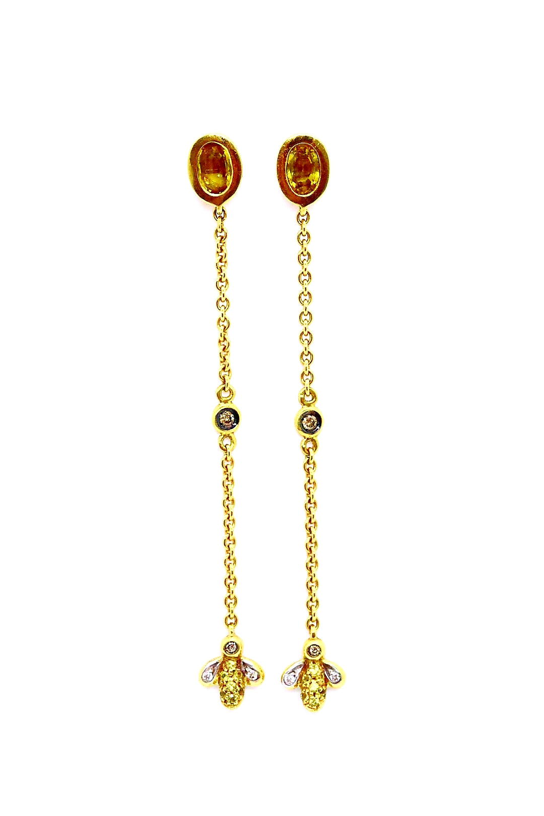 D'LIDO 18 KT EARRINGS WITH 1.52 Cts YELLOW SAPPHIRES & DIAMOND
