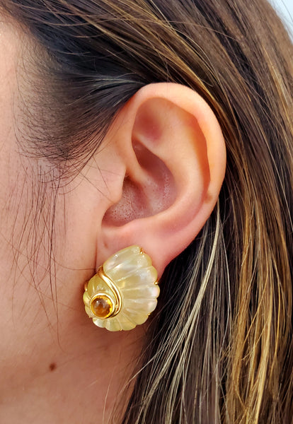 *Seaman Schepps Trianon 18 kt yellow gold earrings with rock quartz & citrine