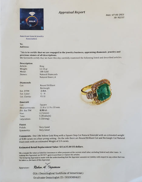 Gia Certified Cocktail Ring in 18Kt Gold With 10.32 Ctw In Colombian Emerald And VS Diamonds