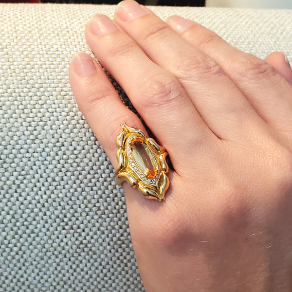 (S)Donald Huber Gia Certified Cocktail Ring In 18Kt Yellow Gold With 5.38 Ctw Imperial Topaz & Diamonds