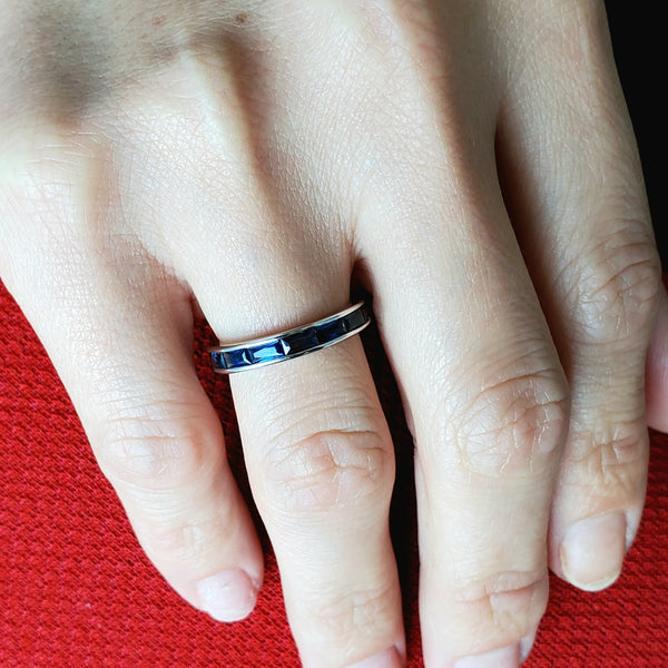 Modern Eternity Band in 18Kt White Gold With 3.03 Ctw In French Baguette Cut Sapphires