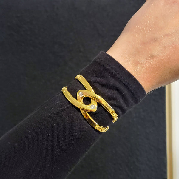 Cartier Paris Double C Bracelet In Solid 18Kt Yellow Gold With VS Round Diamonds