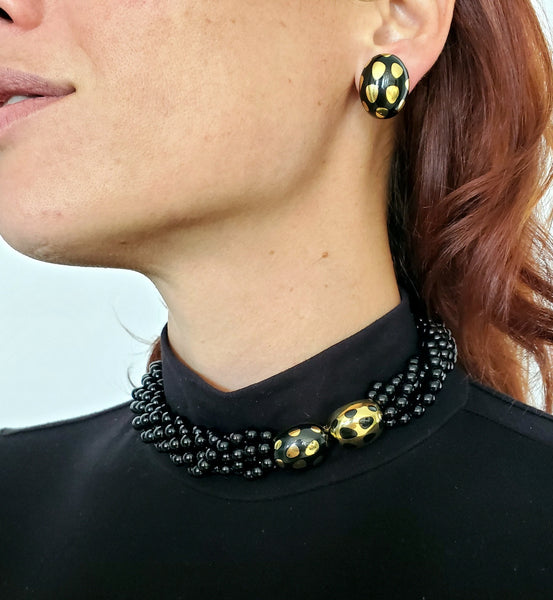 Tiffany & Co 1976 Angela Cummings Polka Dots Necklace In 18Kt Yellow Gold With Black Jade