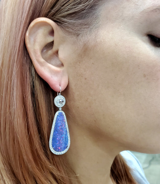 Classic Dangle Drops Earrings In Platinum With 31.37 Ctw In Diamonds And Australian Opals