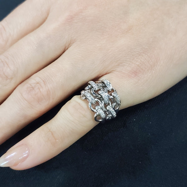 -Garavelli Firenze Chained Movable Links Ring In 18Kt White Gold With Diamonds