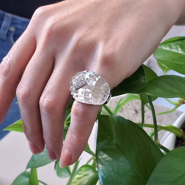 VAN CLEEF & ARPELS 1970 Cocktail Bombe Ring In 18Kt With Diamond & Rock Quartz