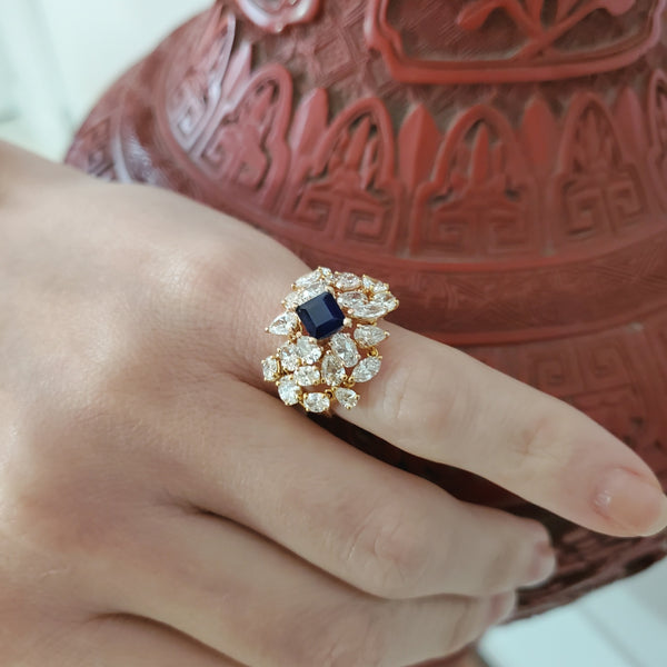 (S)Gem Set Cluster Ring In 18Kt Yellow Gold With 7.71 Ctw Of Diamonds And Certified No Heat Pailin Sapphire