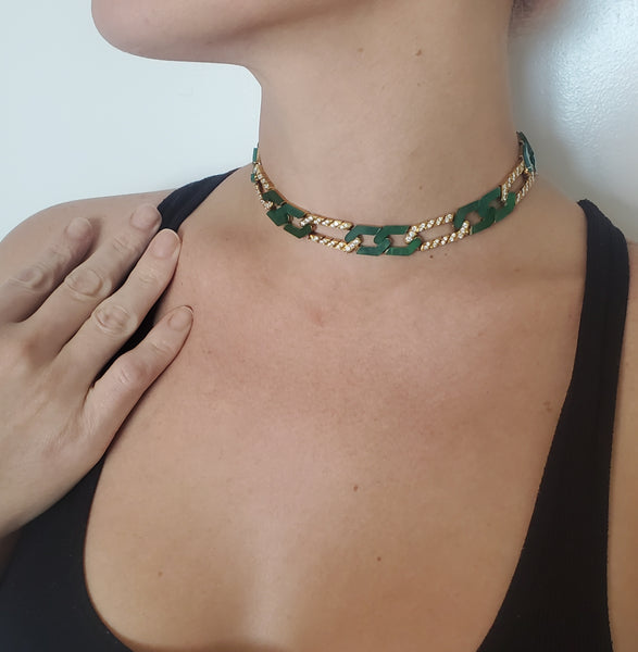 Van Cleef And Arpels 1976 Convertible Necklace Bracelets In 18Kt Gold With 6.24 Ctw In Diamonds And Chrysoprase