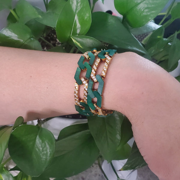 Van Cleef And Arpels 1976 Convertible Necklace Bracelets In 18Kt Gold With 6.24 Ctw In Diamonds And Chrysoprase