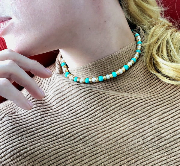 Cartier Paris Colorful Necklace In 18Kt Yellow Gold With Turquoises And Pearls