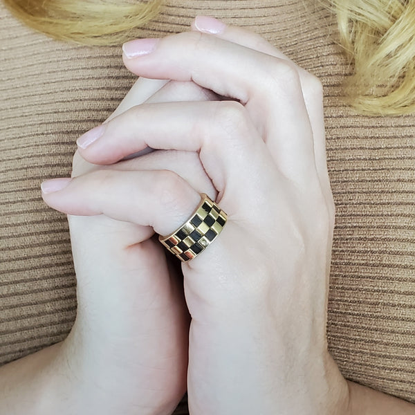 Van Cleef And Arpels 1970 Paris Checkerboard Wood Ring In 18Kt Yellow Gold