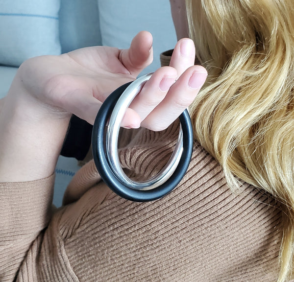 Tiffany And Co. 1975 Elsa Peretti Double Bangles In Sterling Silver And Ebony Wood