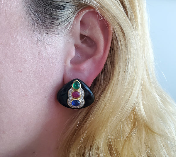 Roberto Legnazzi Cluster Earrings In 18Kt Gold With 8.29 Ctw In Diamonds And Gemstones