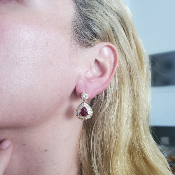 Van Cleef And Arpels Drop Dangle Earrings In 18Kt Gold With 9.92 Ctw In Diamonds And Rubies