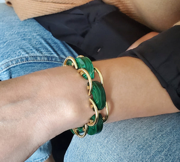 Aletto Brothers Sculptural Bracelet In 18Kt Yellow Gold With Carved Malachite