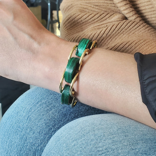 Aletto Brothers Sculptural Bracelet In 18Kt Yellow Gold With Carved Malachite