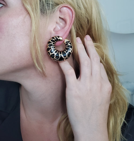 Marina B. Milan Funny Giraffe Pattern Earrings In 18Kt Yellow And Blackened Gold