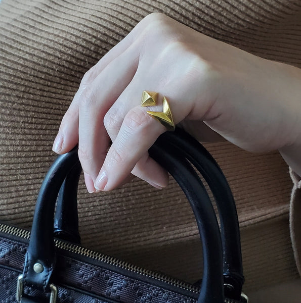 Lalaounis 1970 Geometric Open Work Paleolithic Ring In Battered 22Kt Yellow Gold