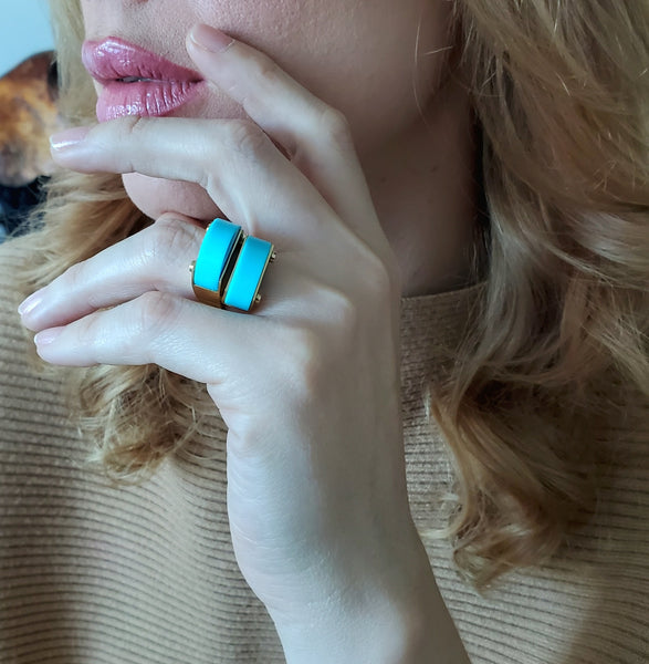 Aletto Brothers Sculptural Cocktail Ring In 18Kt Yellow Gold With Turquoises