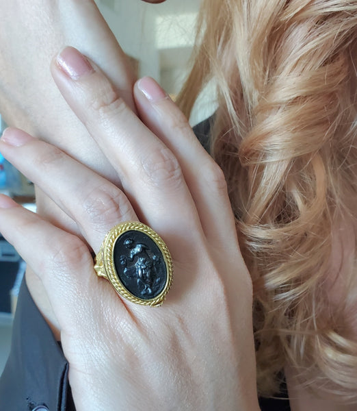 Ivo Spina Renaissance Revival Cocktail Ring In 18Kt Yellow Gold With Medallion