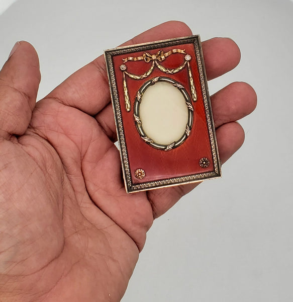 Henrik Wigström Russia Imperial 1915 Red Enamel Picture Frame In Gilded Sterling With Diamonds