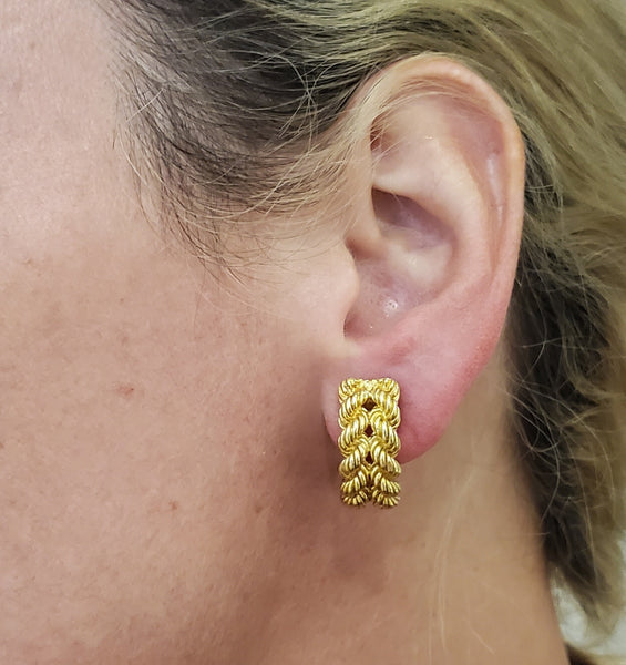 -Hermes Paris 1970 Twisted Wires Clips On Earrings In Solid 18Kt Yellow Gold
