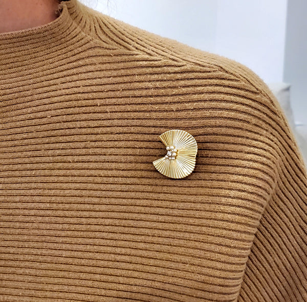 -Tiffany Co. 1960 George Schuler Brooch In 14Kt Gold With Pearls And Diamond