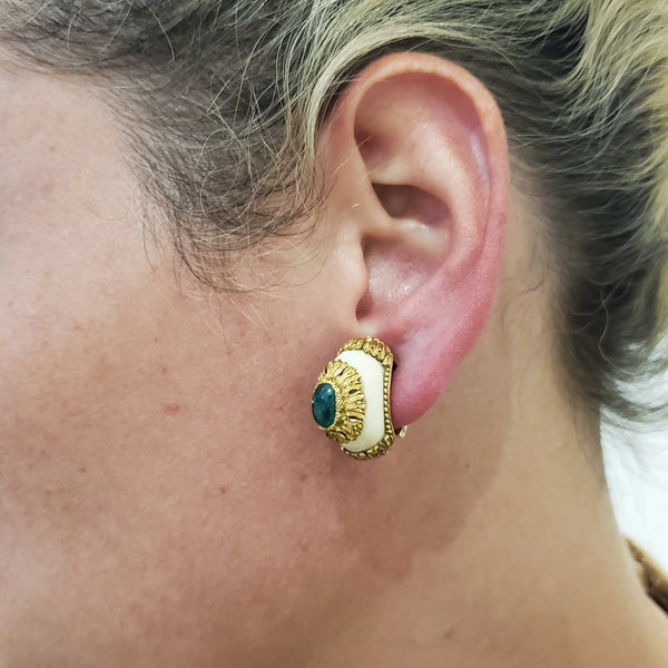 -Mario Buccellati 1970 Clips Earrings In 18Kt Yellow Gold With 2.62 Ctw In Emeralds