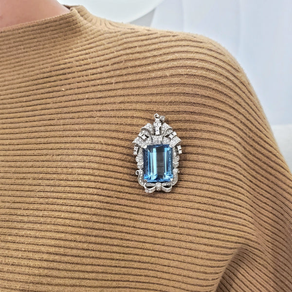 Art Deco 1930 Convertible Necklace In Platinum With 64.33 Ctw In Aquamarine And Diamonds