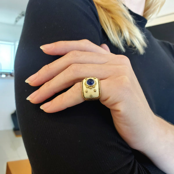 -Buccellati 1970 Milano Cocktail Ring In 18Kt Yellow Gold With 1.35 Cts Ceylon Sapphire