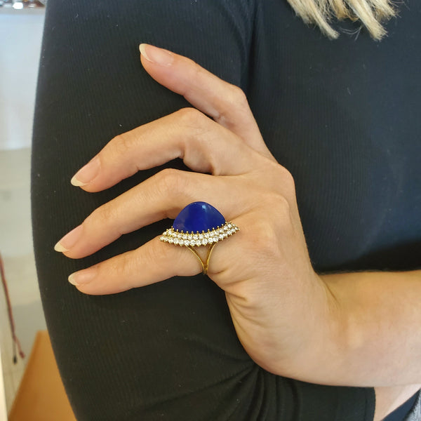 -Boucheron Paris 1960 Cocktail Ring In 18Kt Gold With 12.98 Ctw In Diamonds And Lapis