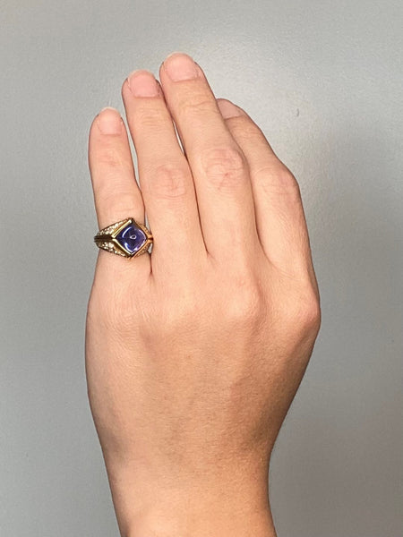 Bvlgari Roma Trombino Cocktail Ring In 18Kt Yellow Gold With 8.28 Cts In Ceylon Sapphire And Diamonds