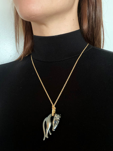Cartier Paris 1970's Panthere Necklace Chain In 18Kt Yellow Gold And Silverium