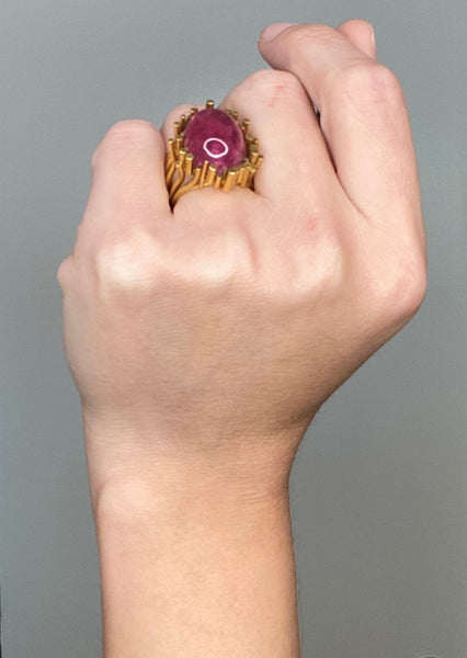 Paul Binder Swiss Modernist 1970’s Geometric Cocktail Ring In 18Kt Yellow Gold With 25.43 Cts Pink Tourmaline