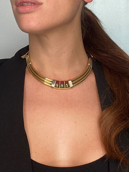 Gucci 1970 Milan Very Rare Choker Necklace In 18Kt Gold With 16.02 Cts In Tourmaline
