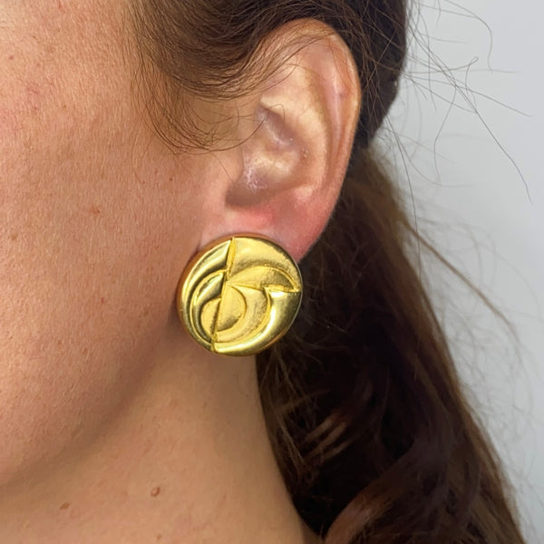 Burle Marx 1970 Brazil Geometric Round Clip Earrings In Textured 18Kt Yellow Gold