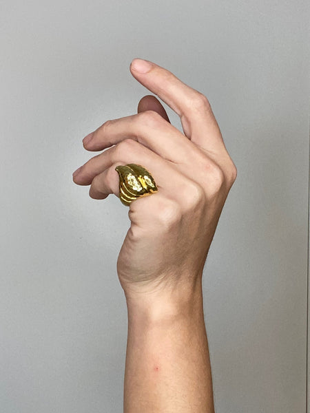 Henry Dunay New York 1990 Faceted Cocktail Ring In Solid 18Kt Yellow Gold
