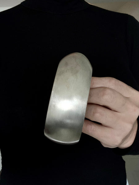 -Monica Coscioni Roma Ovoid Sculptural Bangle Bracelet In Solid .925 Sterling Silver