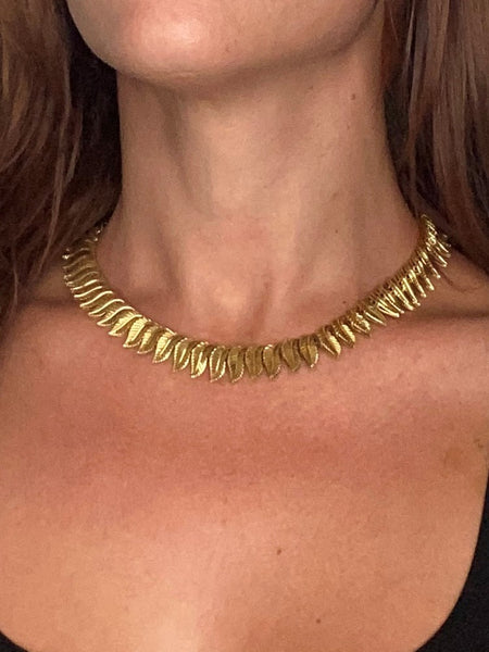 Henri Poincot 1960 Mid Century Leafs Choker Necklace In Solid 18Kt Yellow Gold