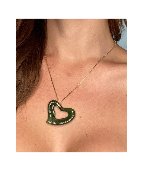 Tiffany Co. 1970 By Elsa Peretti Chain Necklace In 18Kt Gold With Carved Nephrite Jade Heart