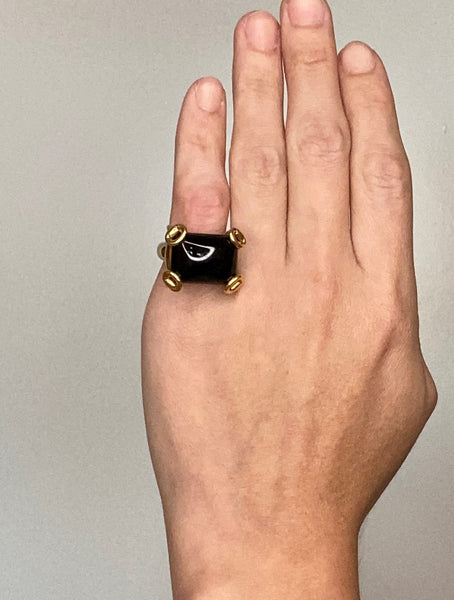 Gucci Milano Horsebit Cocktail Ring In 18Kt Yellow Gold With 26 Cts Black Onyx