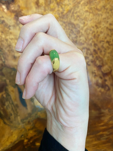 Bvlgari Roma Rare Tronchetto Ring In 18Kt Gold With Green Nephrite Jade