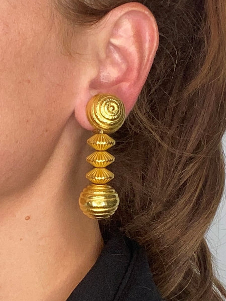 Lalaounis 1970 Minoans and Mycenaeans Dangle Drops Clips Earrings In Solid 22Kt Yellow Gold