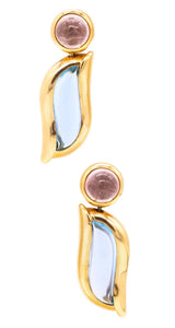 SeidenGang Long Earrings In 18Kt Yellow Gold With 28.18 cts Aquamarine & Pink Tourmaline
